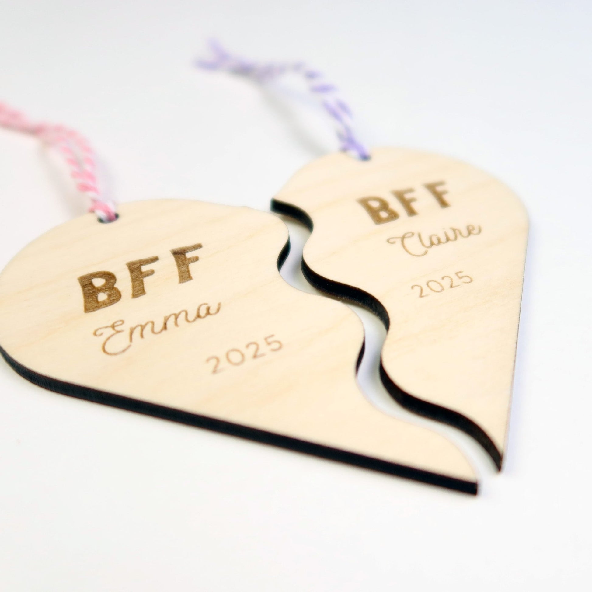 Split Heart BFF Friendship Ornaments Set - Holiday Ornaments - Moon Rock Prints