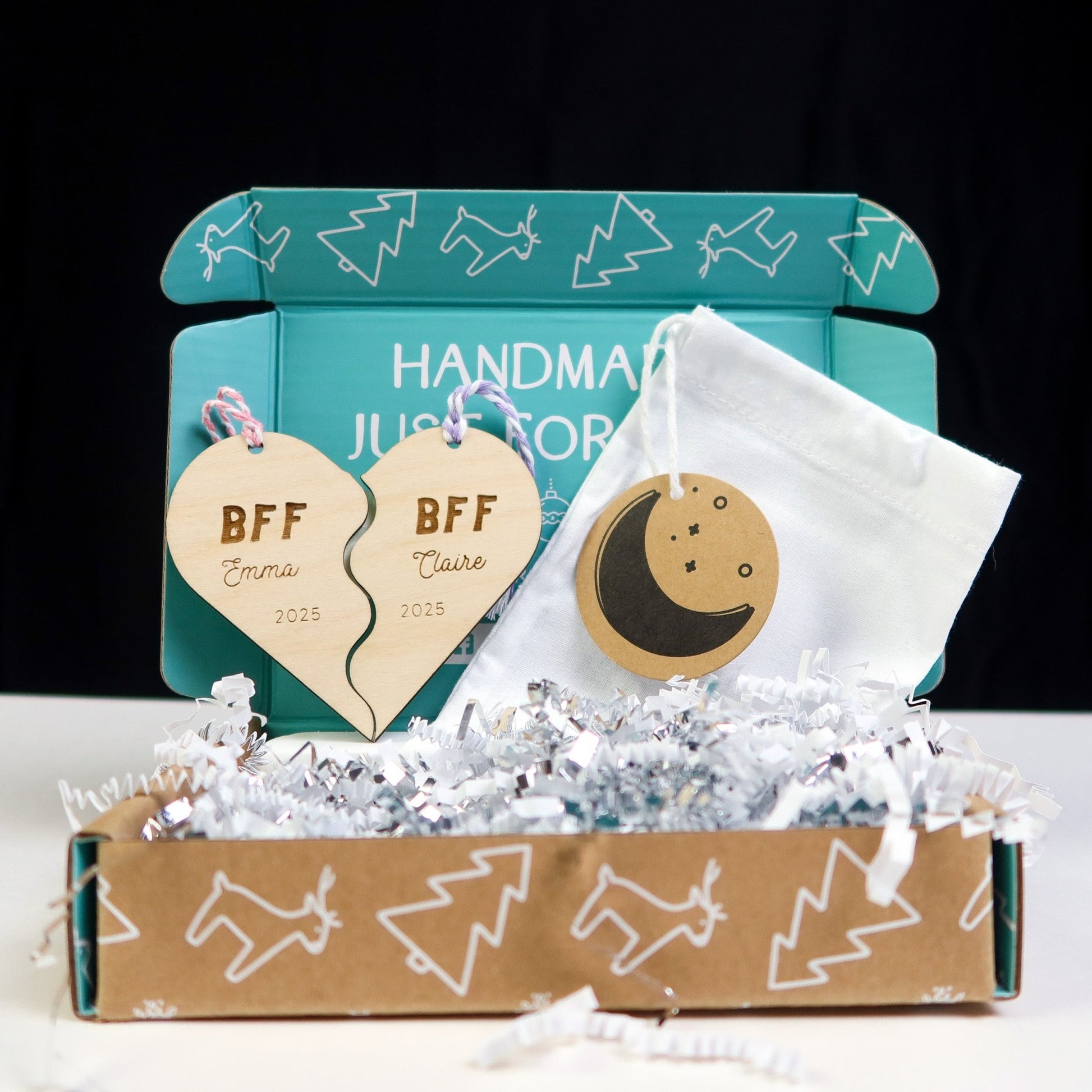Split Heart BFF Friendship Ornaments Set - Holiday Ornaments - Moon Rock Prints