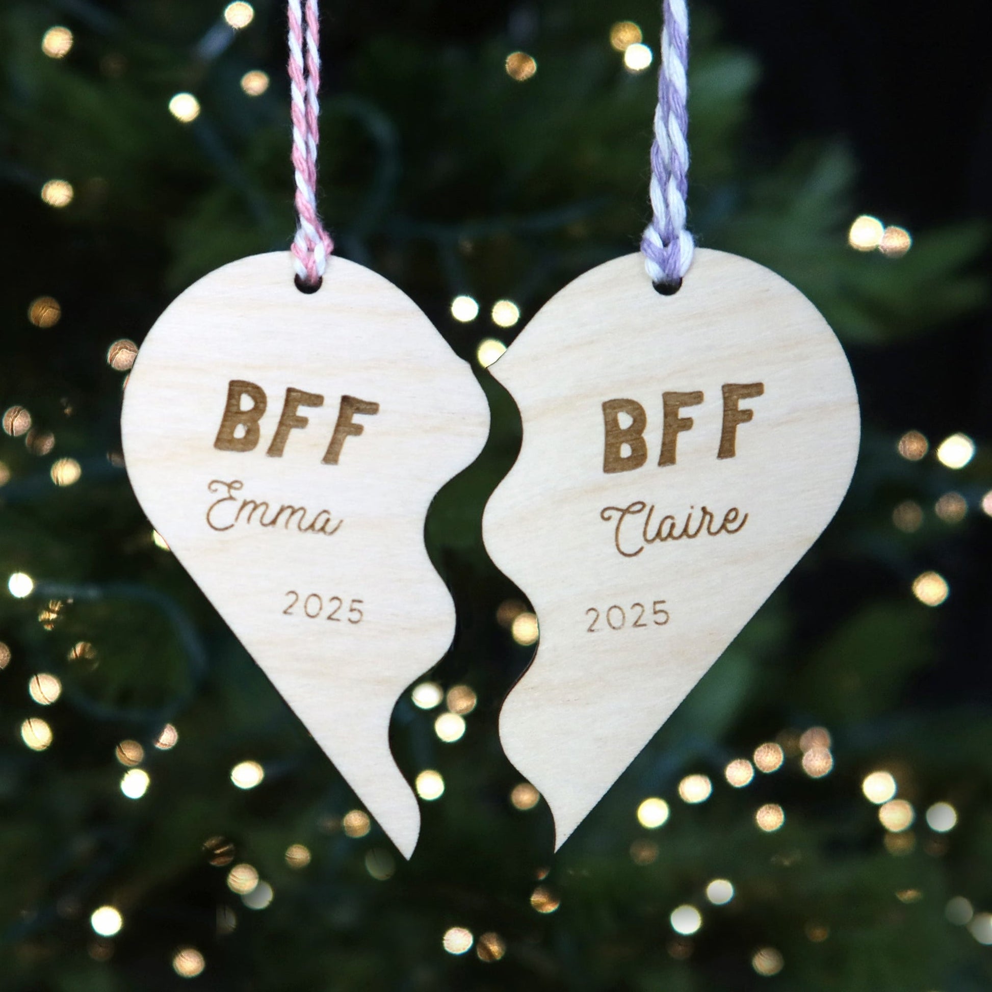 Split Heart BFF Friendship Ornaments Set - Holiday Ornaments - Moon Rock Prints