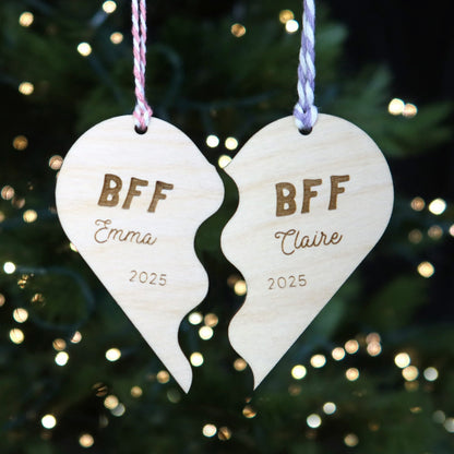 Split Heart BFF Friendship Ornaments Set - Holiday Ornaments - Moon Rock Prints