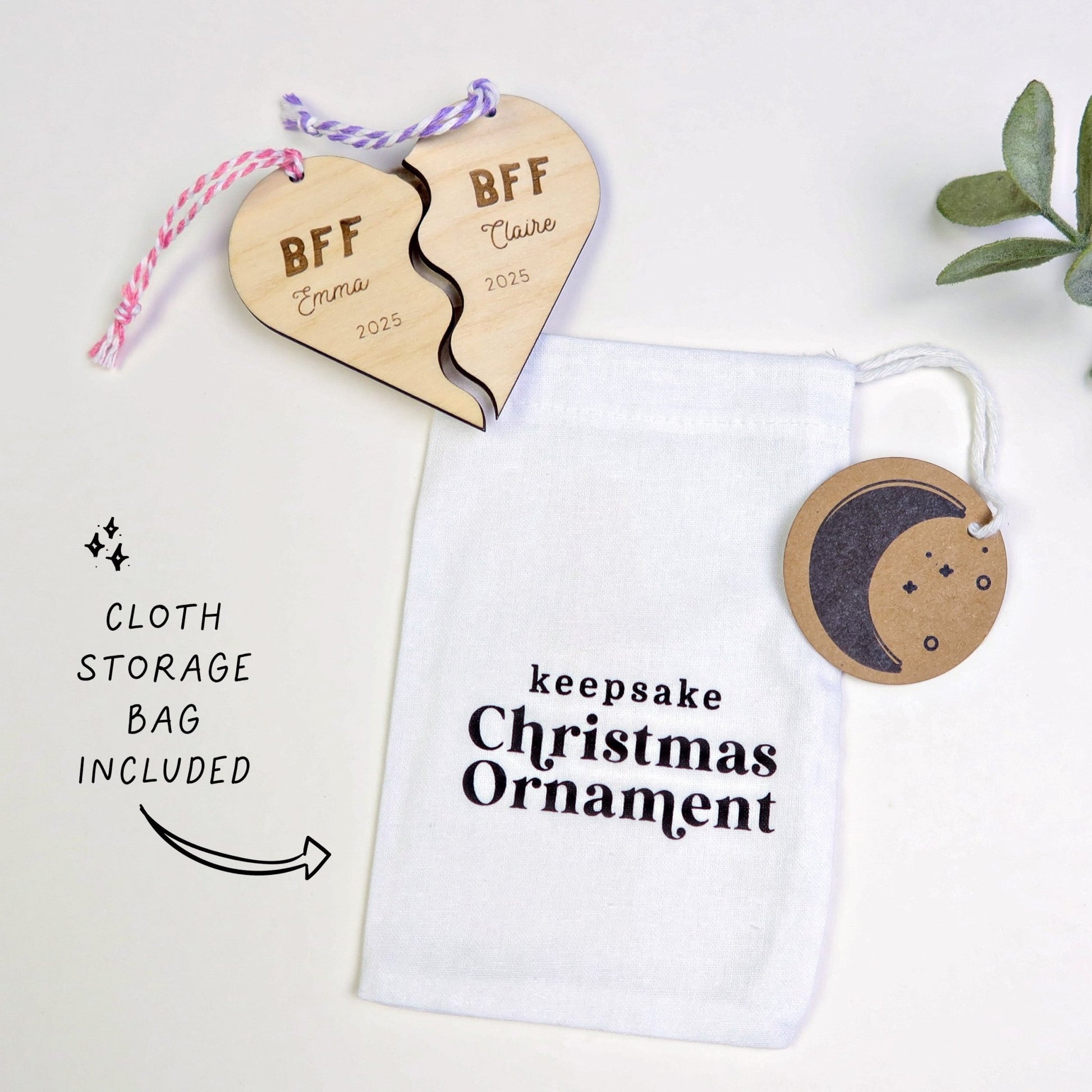 Split Heart BFF Friendship Ornaments Set - Holiday Ornaments - Moon Rock Prints