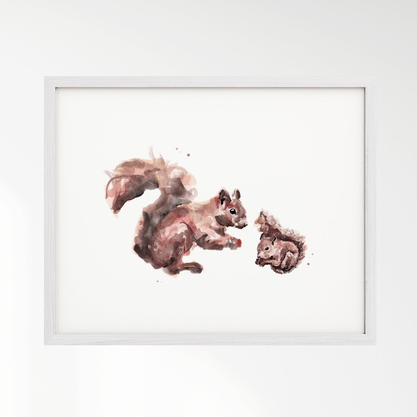 Squirrel and Baby Squirrel Woodland Animal Watercolor Art Print - Art Prints - Moon Rock Prints