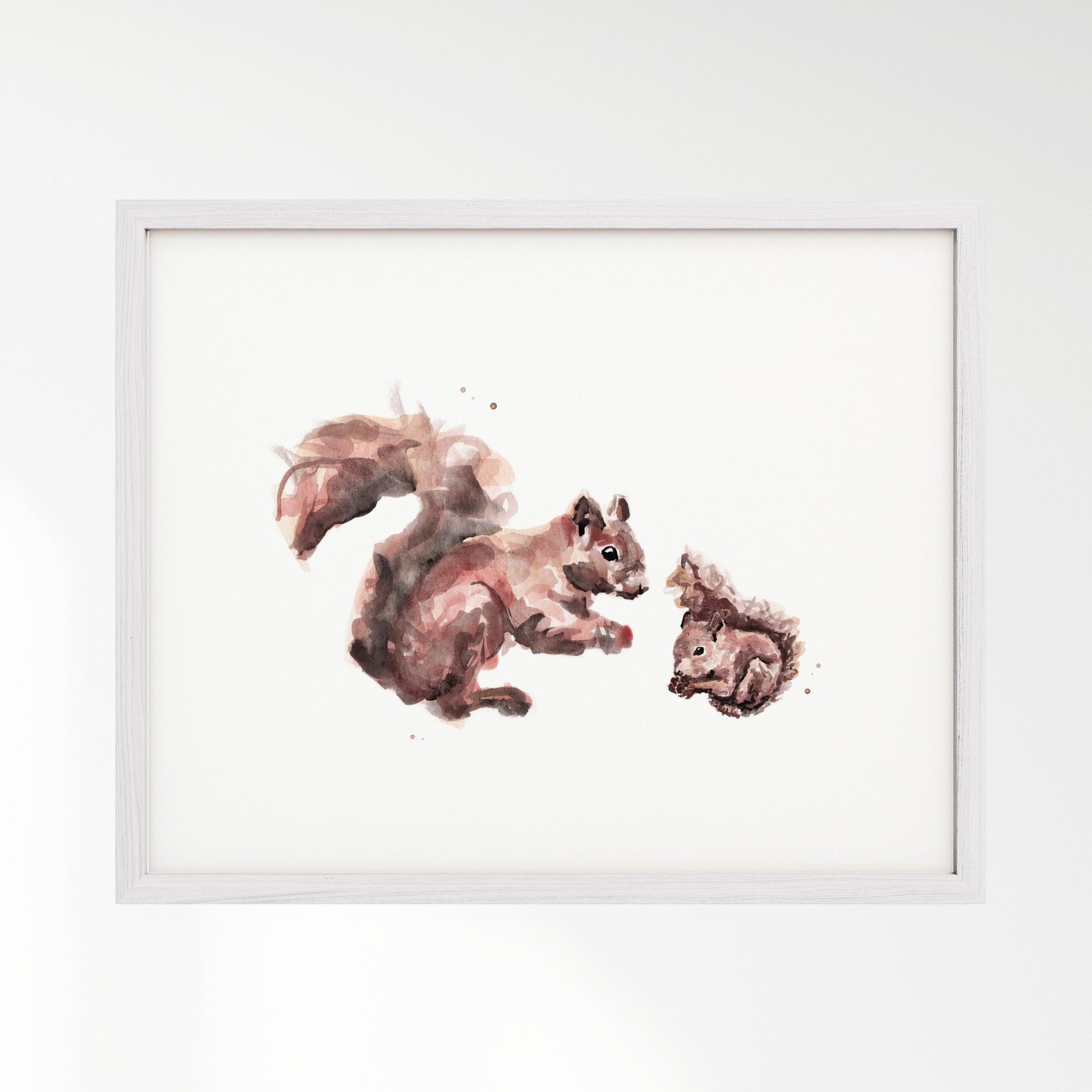 Squirrel and Baby Squirrel Woodland Animal Watercolor Art Print - Art Prints - Moon Rock Prints