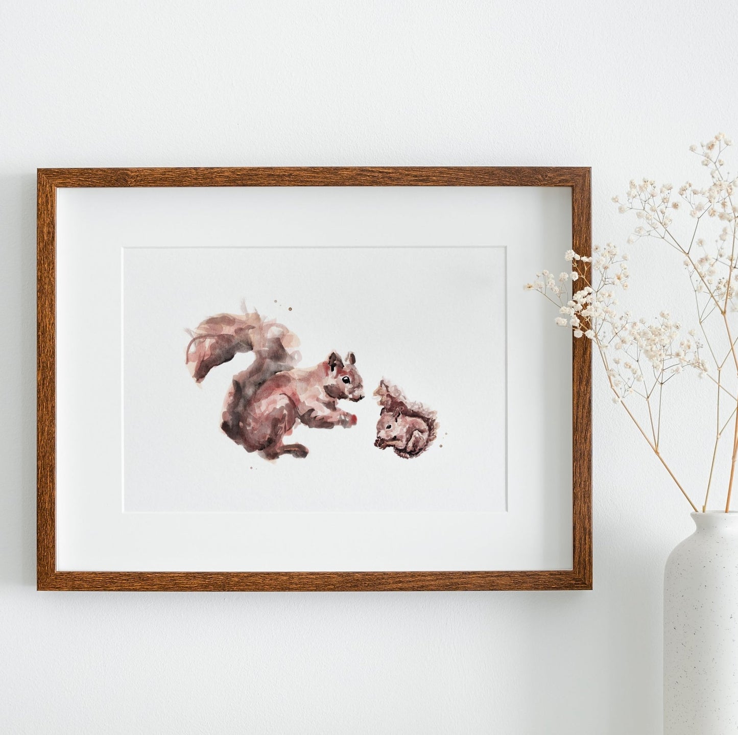 Squirrel and Baby Squirrel Woodland Animal Watercolor Art Print - Art Prints - Moon Rock Prints