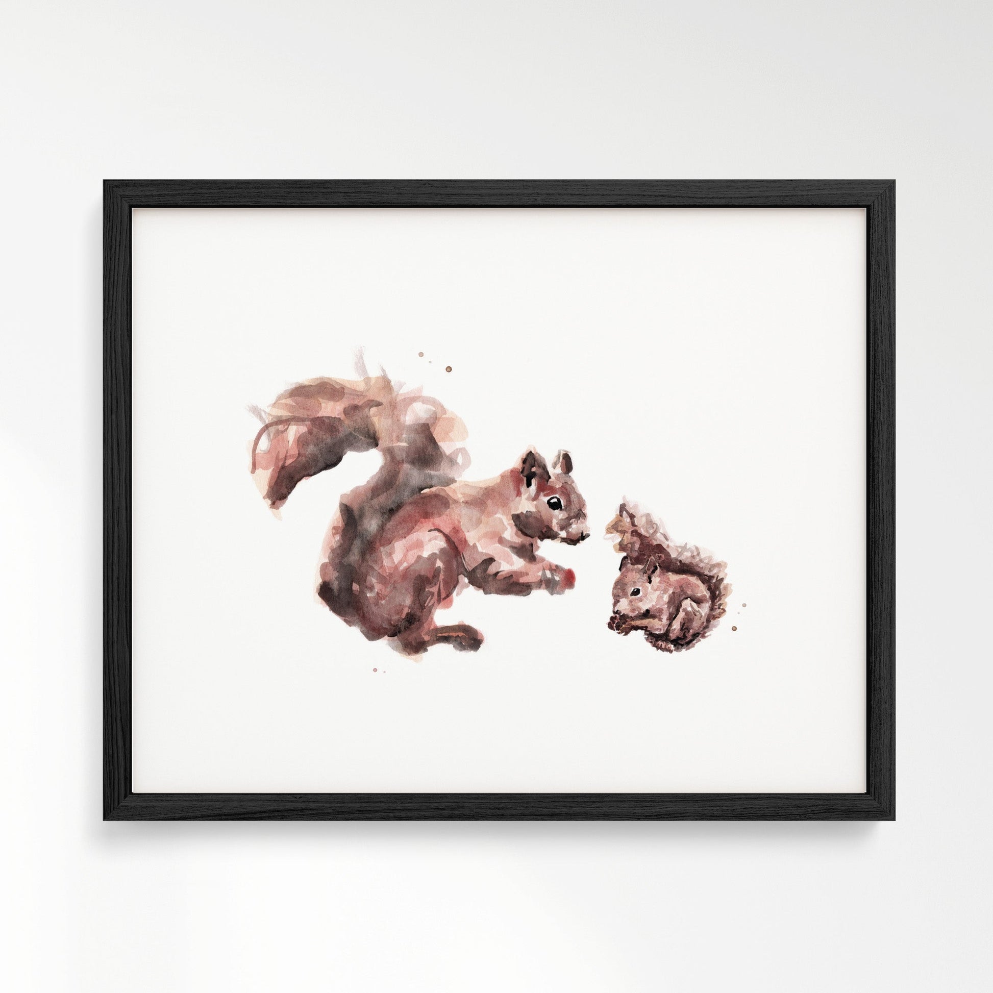 Squirrel and Baby Squirrel Woodland Animal Watercolor Art Print - Art Prints - Moon Rock Prints