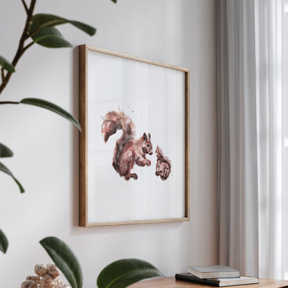 Squirrel and Baby Squirrel Woodland Animal Watercolor Art Print - Art Prints - Moon Rock Prints