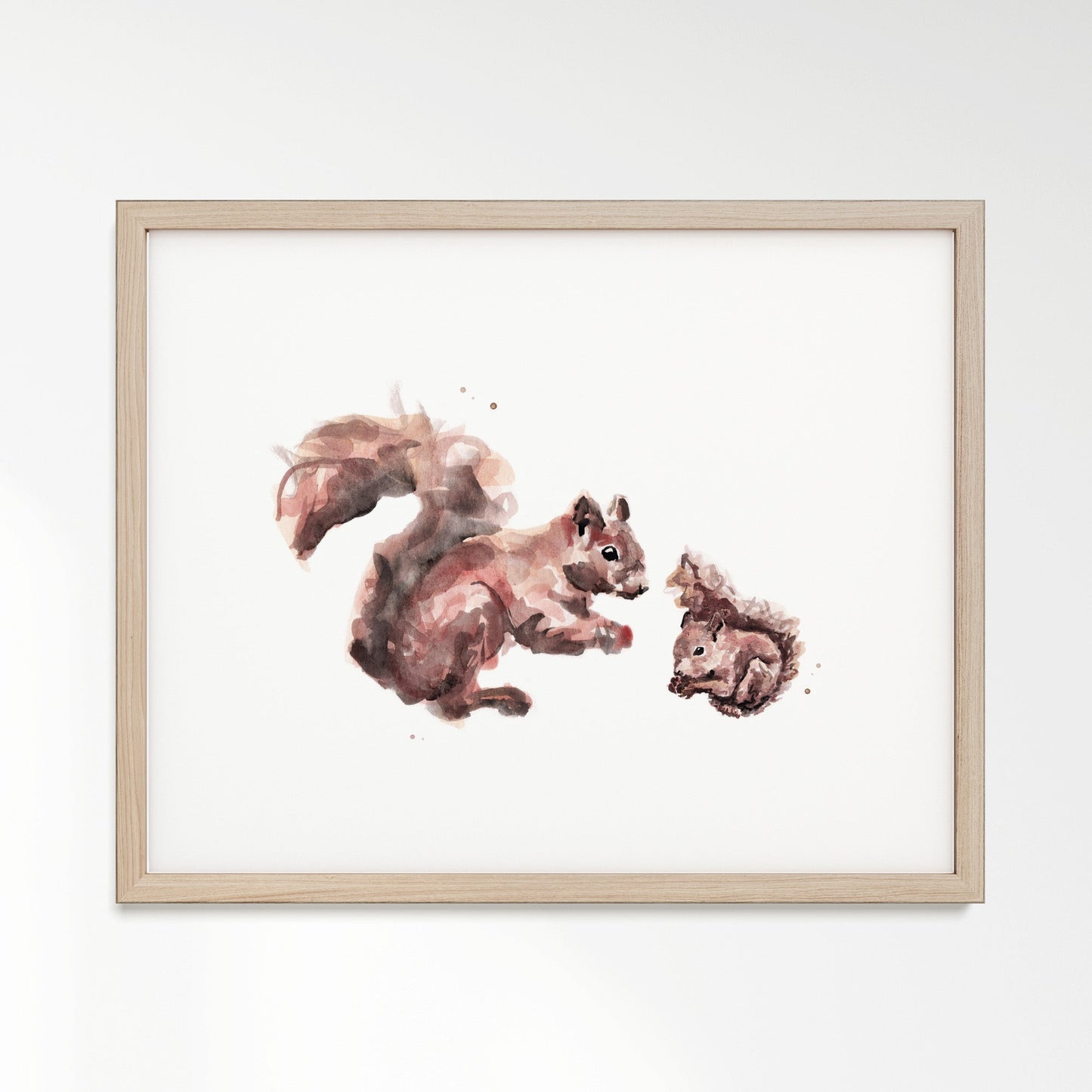 Squirrel and Baby Squirrel Woodland Animal Watercolor Art Print - Art Prints - Moon Rock Prints