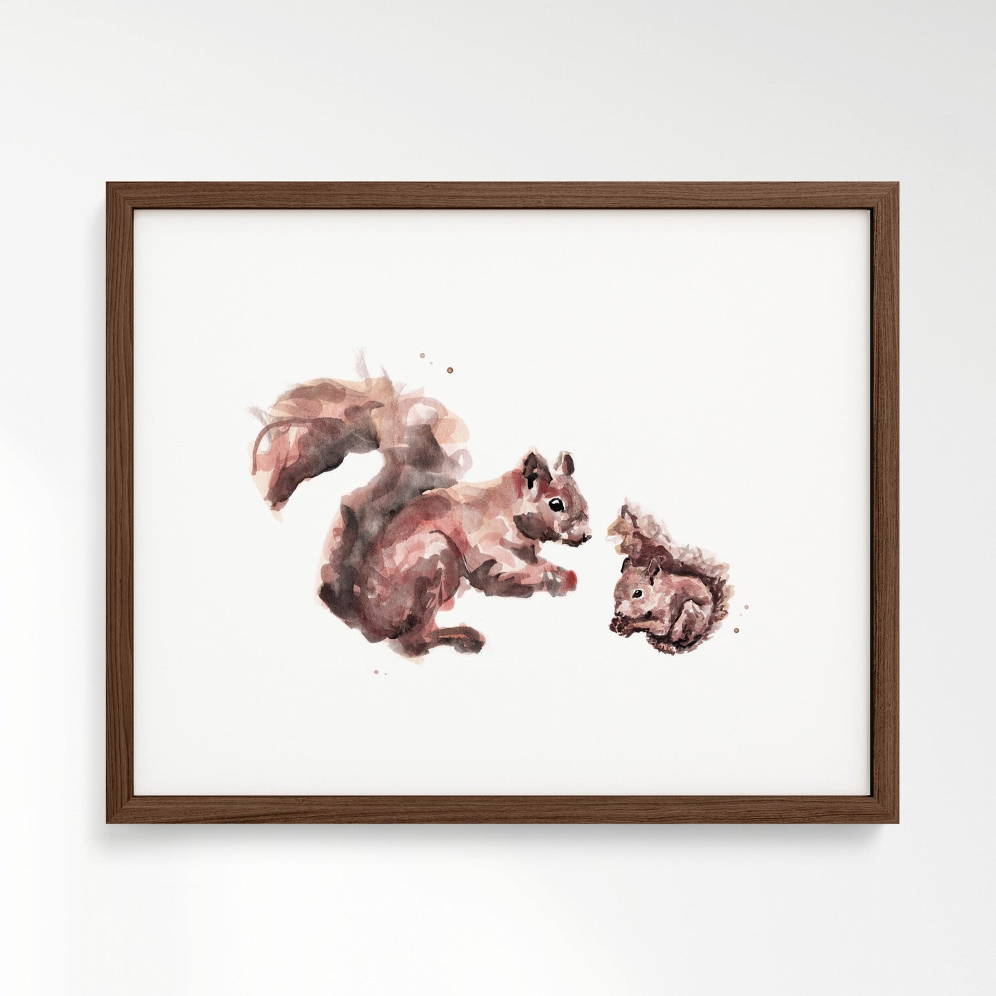 Squirrel and Baby Squirrel Woodland Animal Watercolor Art Print - Art Prints - Moon Rock Prints