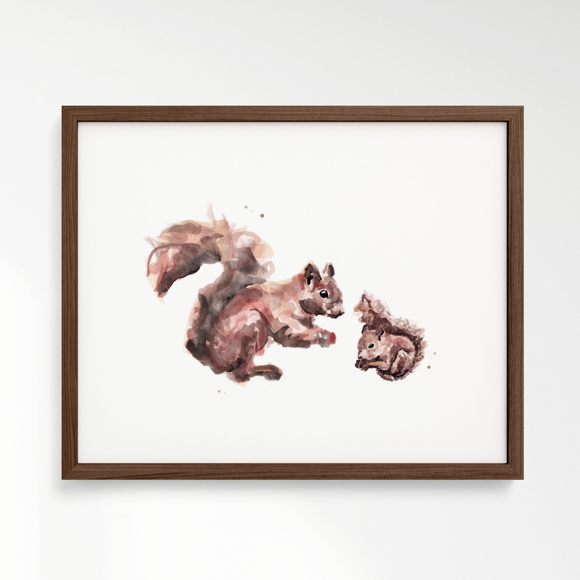Squirrel and Baby Squirrel Woodland Animal Watercolor Art Print - Art Prints - Moon Rock Prints
