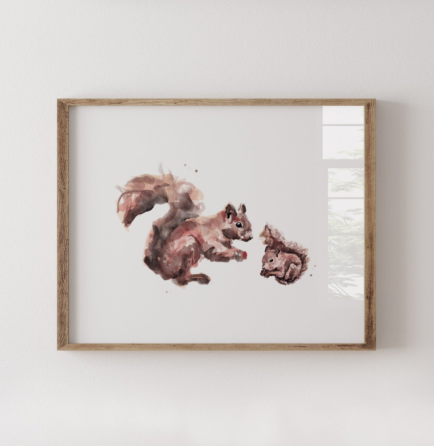 Squirrel and Baby Squirrel Woodland Animal Watercolor Art Print - Art Prints - Moon Rock Prints
