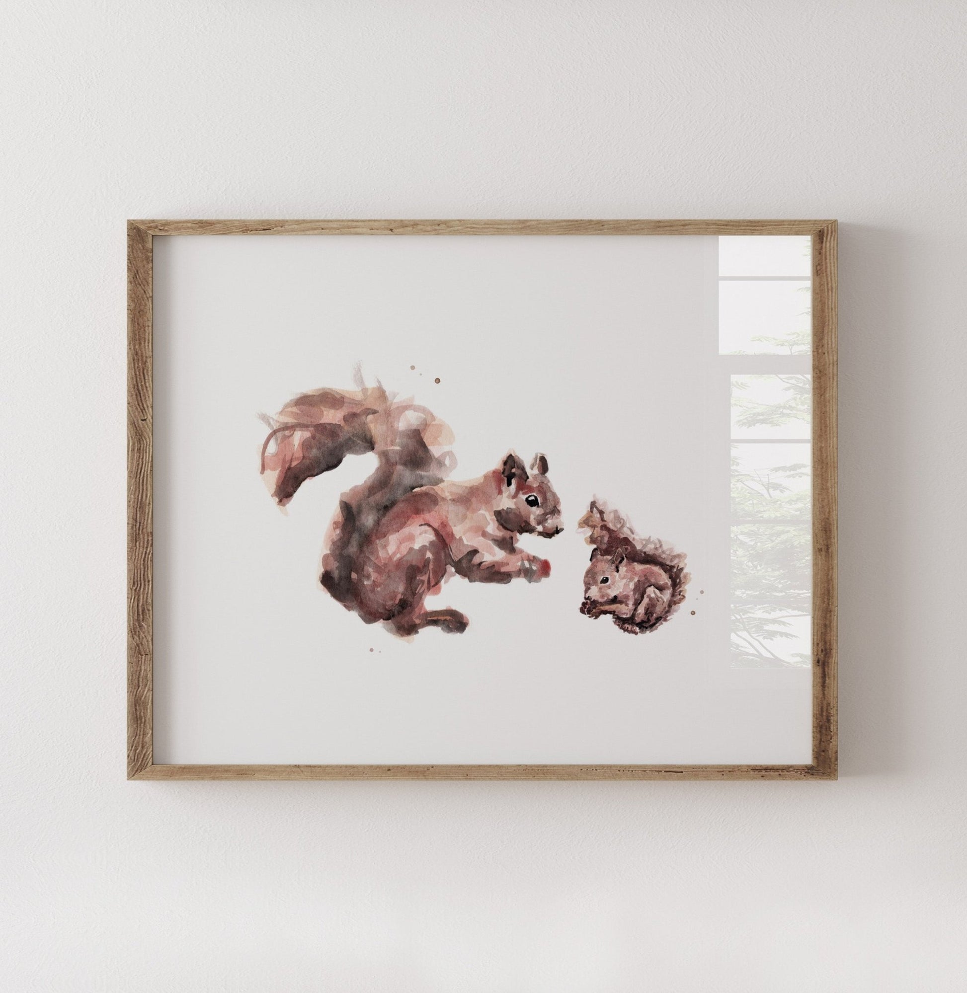 Squirrel and Baby Squirrel Woodland Animal Watercolor Art Print - Art Prints - Moon Rock Prints