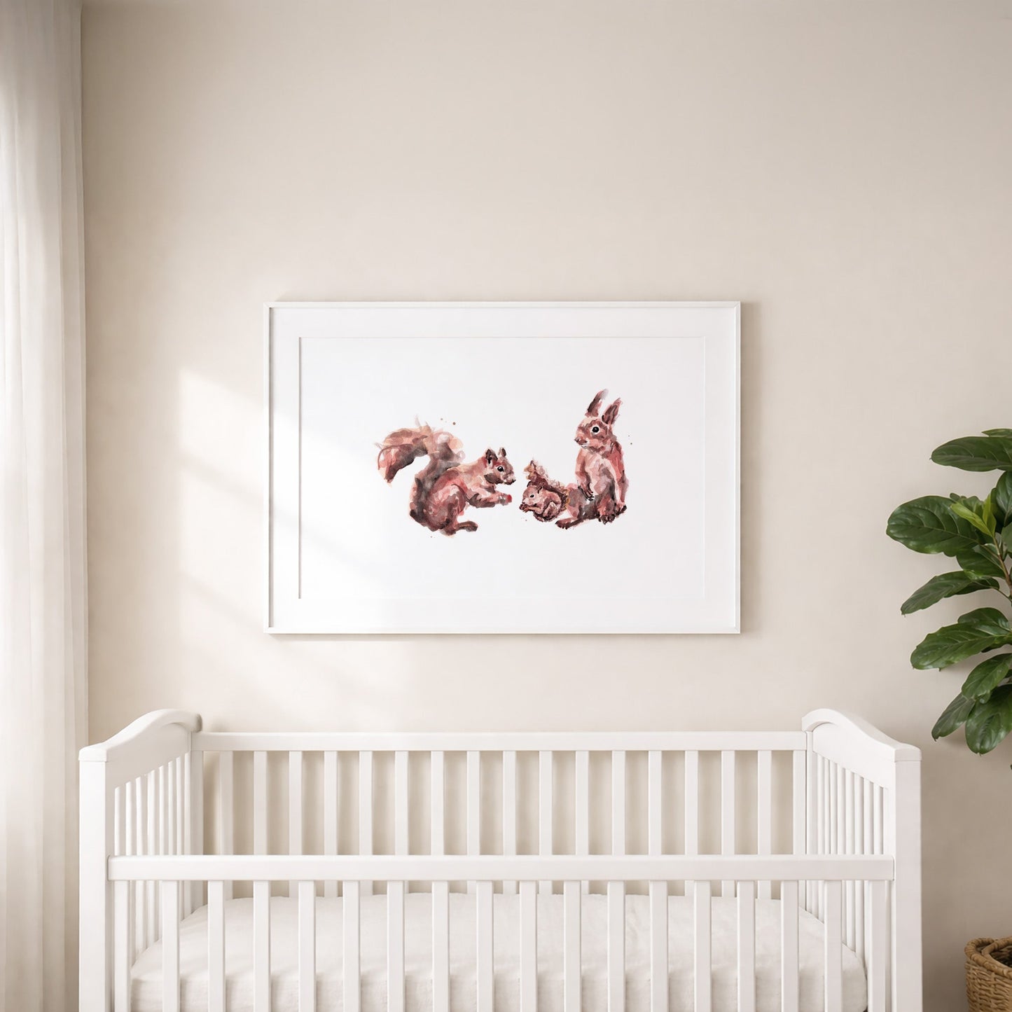 Squirrel Family of 3 Woodland Animal Watercolor Art Print - Art Prints - Moon Rock Prints