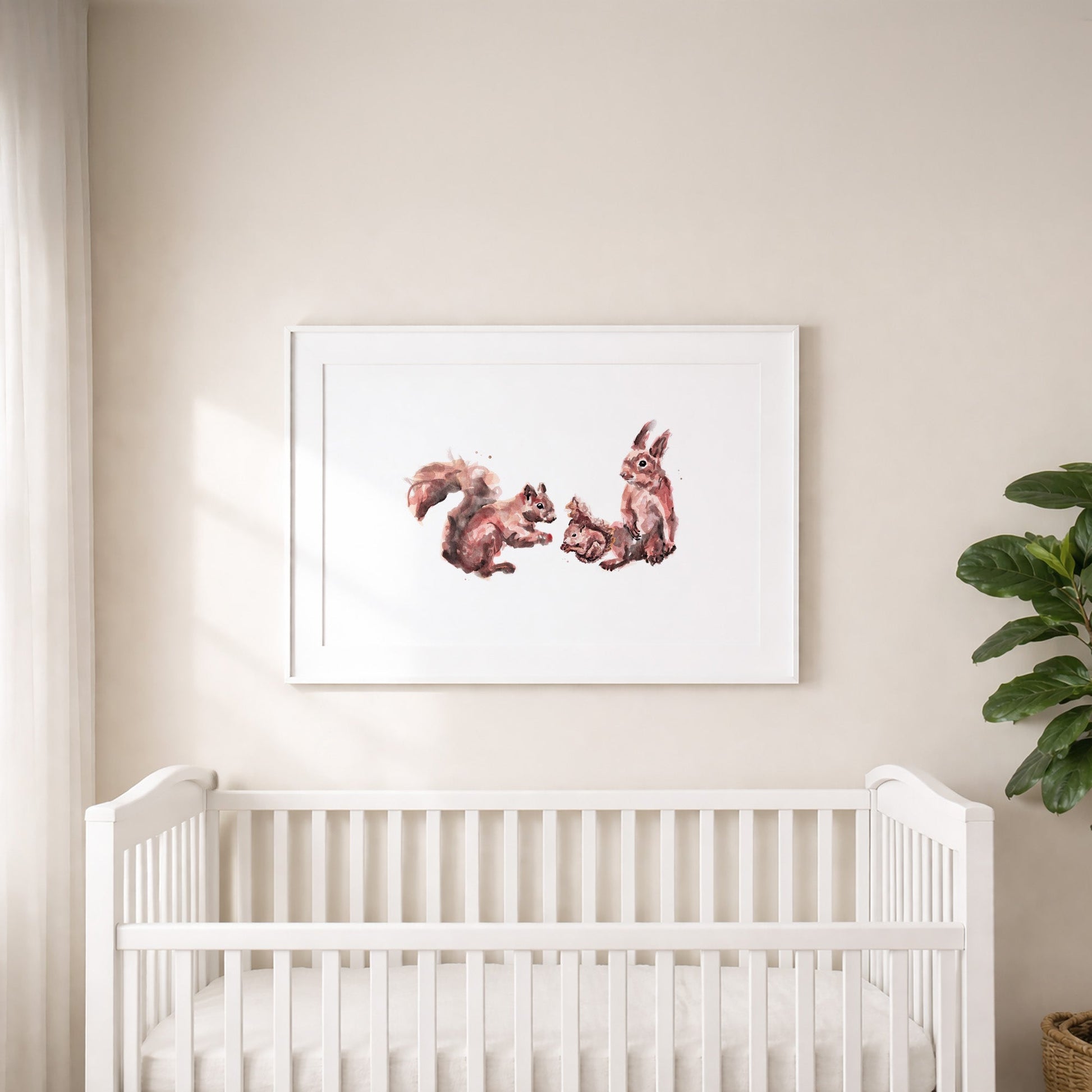 Squirrel Family of 3 Woodland Animal Watercolor Art Print - Art Prints - Moon Rock Prints