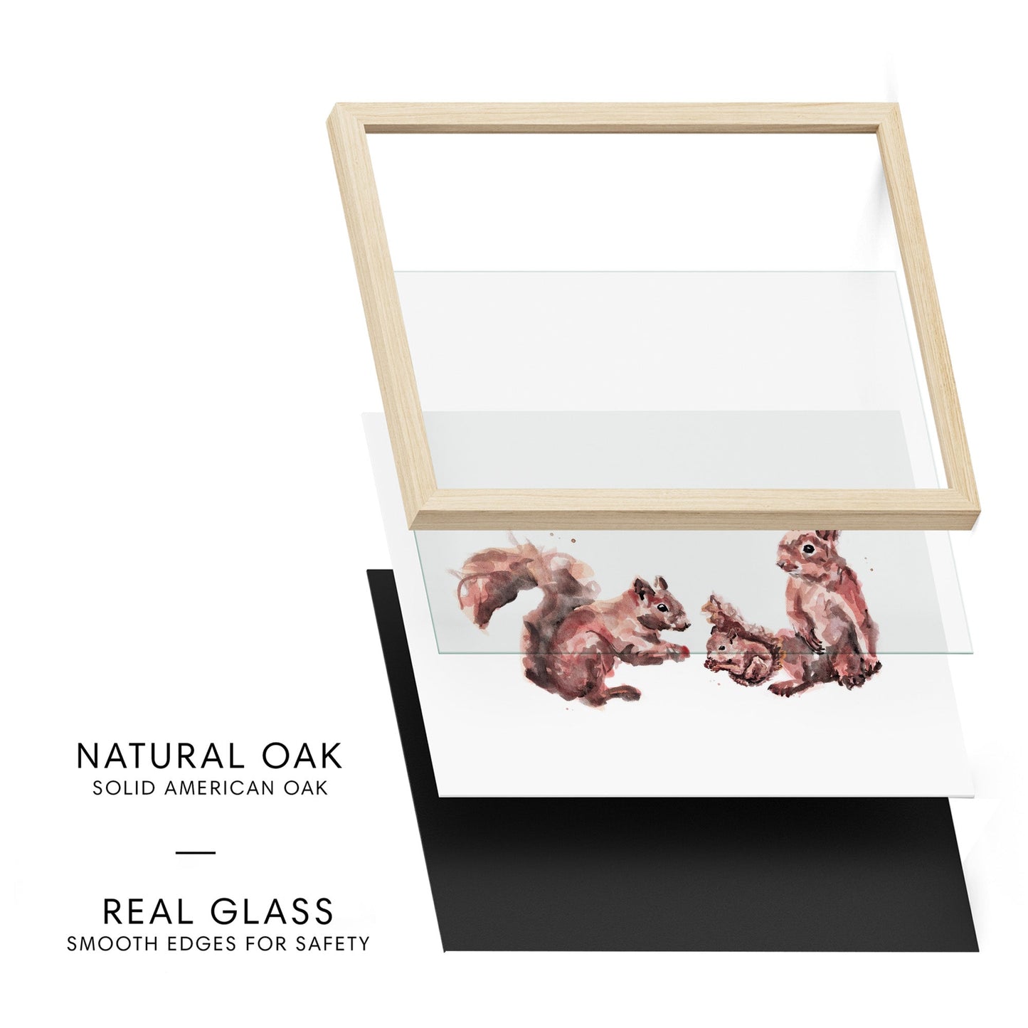 Squirrel Family of 3 Woodland Animal Watercolor Art Print - Art Prints - Moon Rock Prints