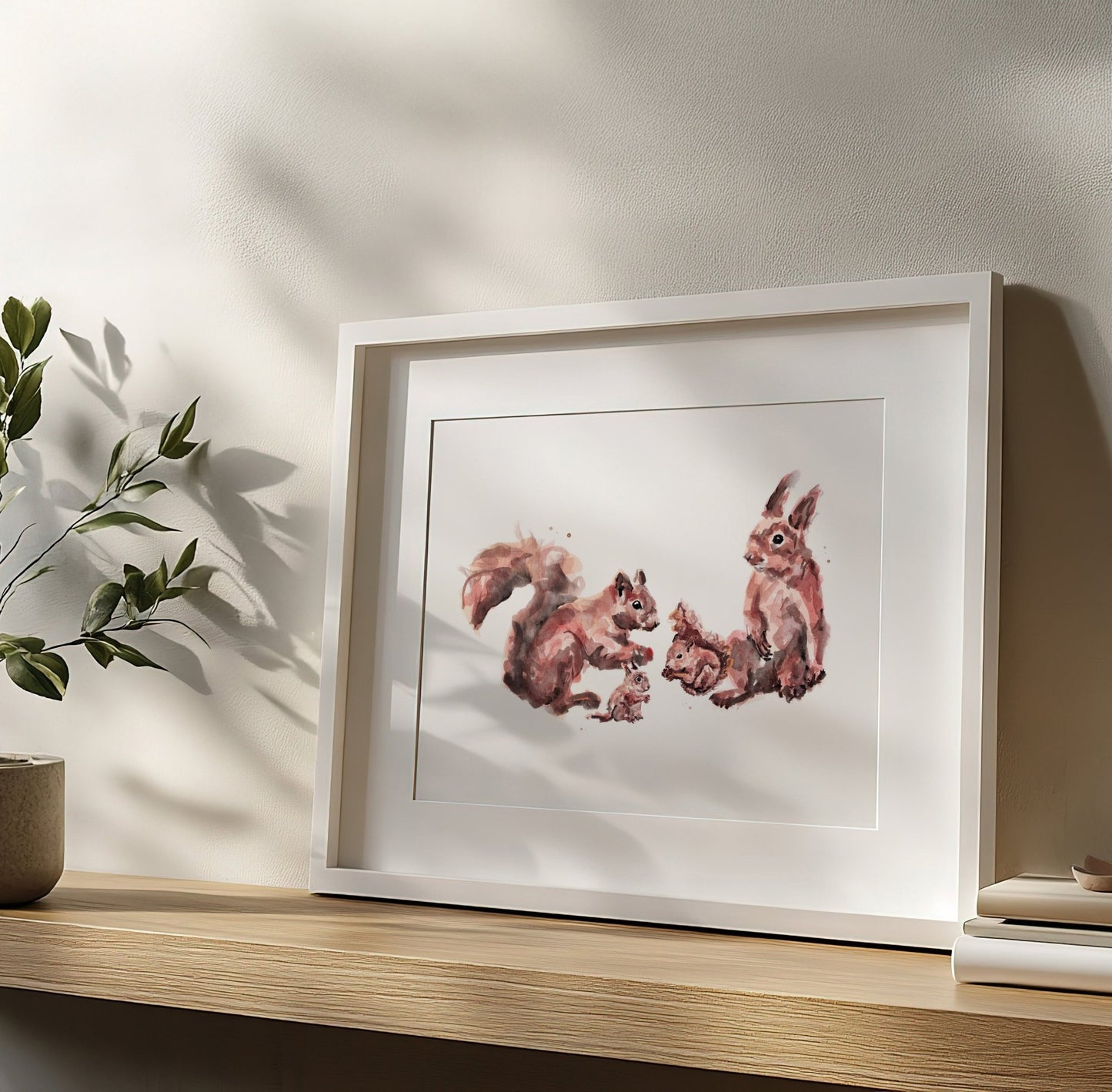 Squirrel Family of 4 Woodland Animal Watercolor Art Print - Art Prints - Moon Rock Prints