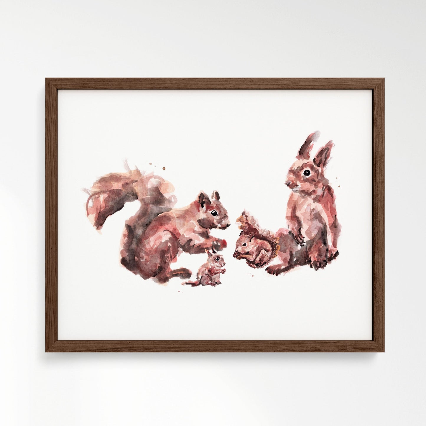Squirrel Family of 4 Woodland Animal Watercolor Art Print - Art Prints - Moon Rock Prints