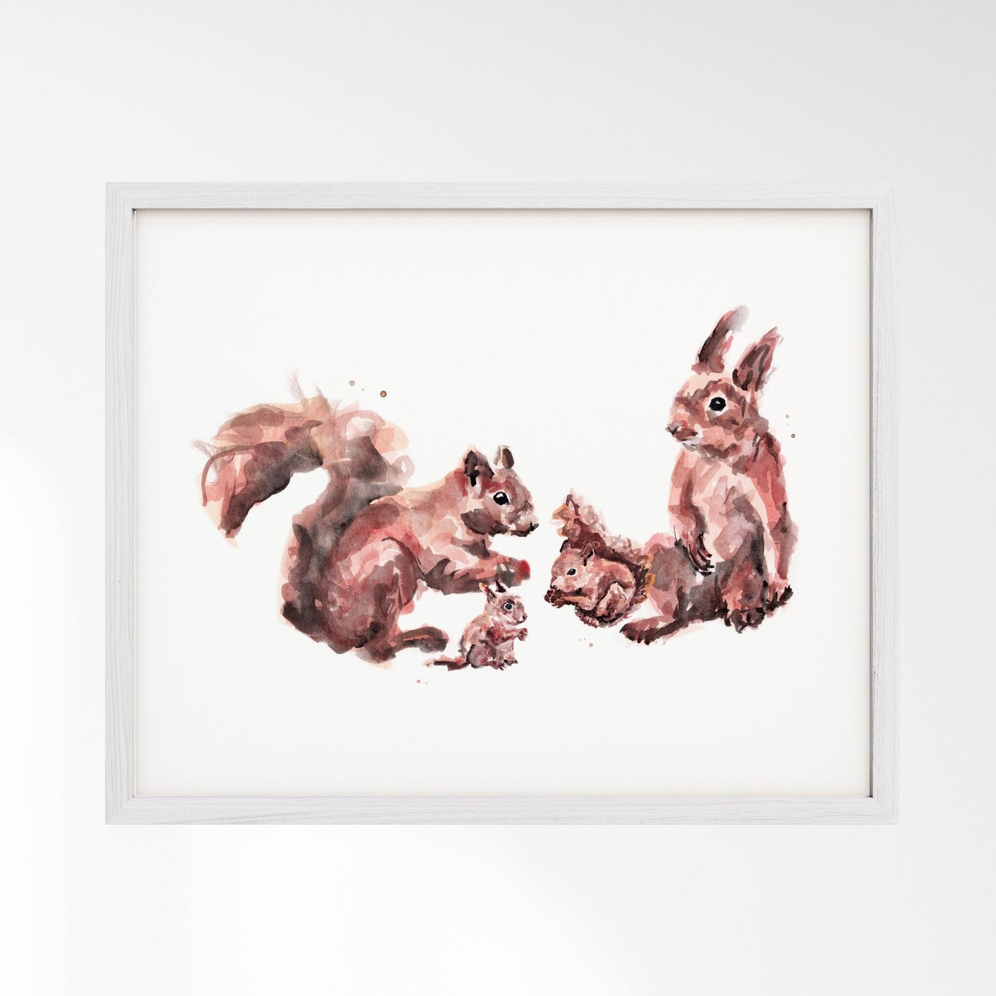 Squirrel Family of 4 Woodland Animal Watercolor Art Print - Art Prints - Moon Rock Prints