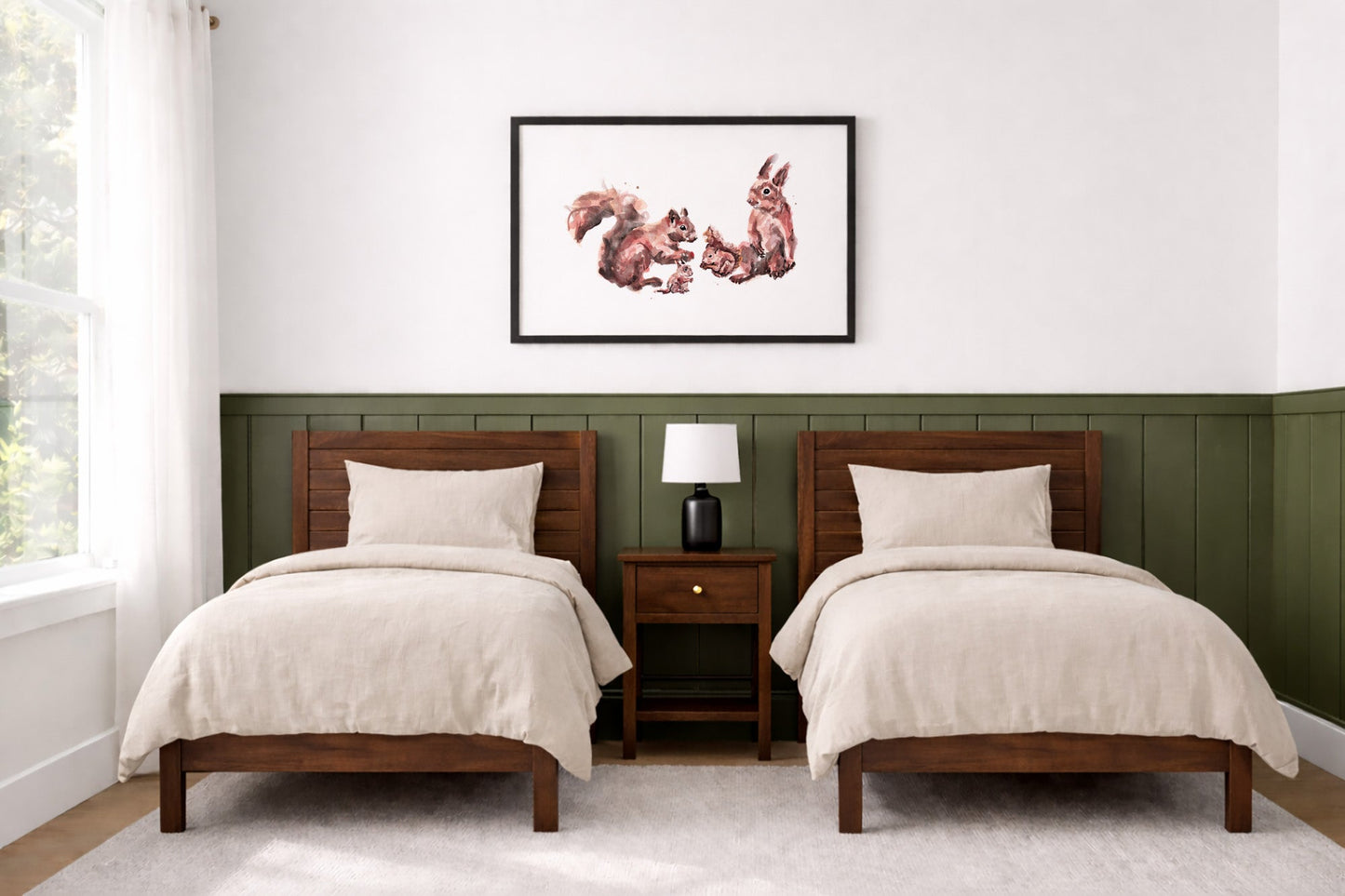 Squirrel Family of 4 Woodland Animal Watercolor Art Print - Art Prints - Moon Rock Prints