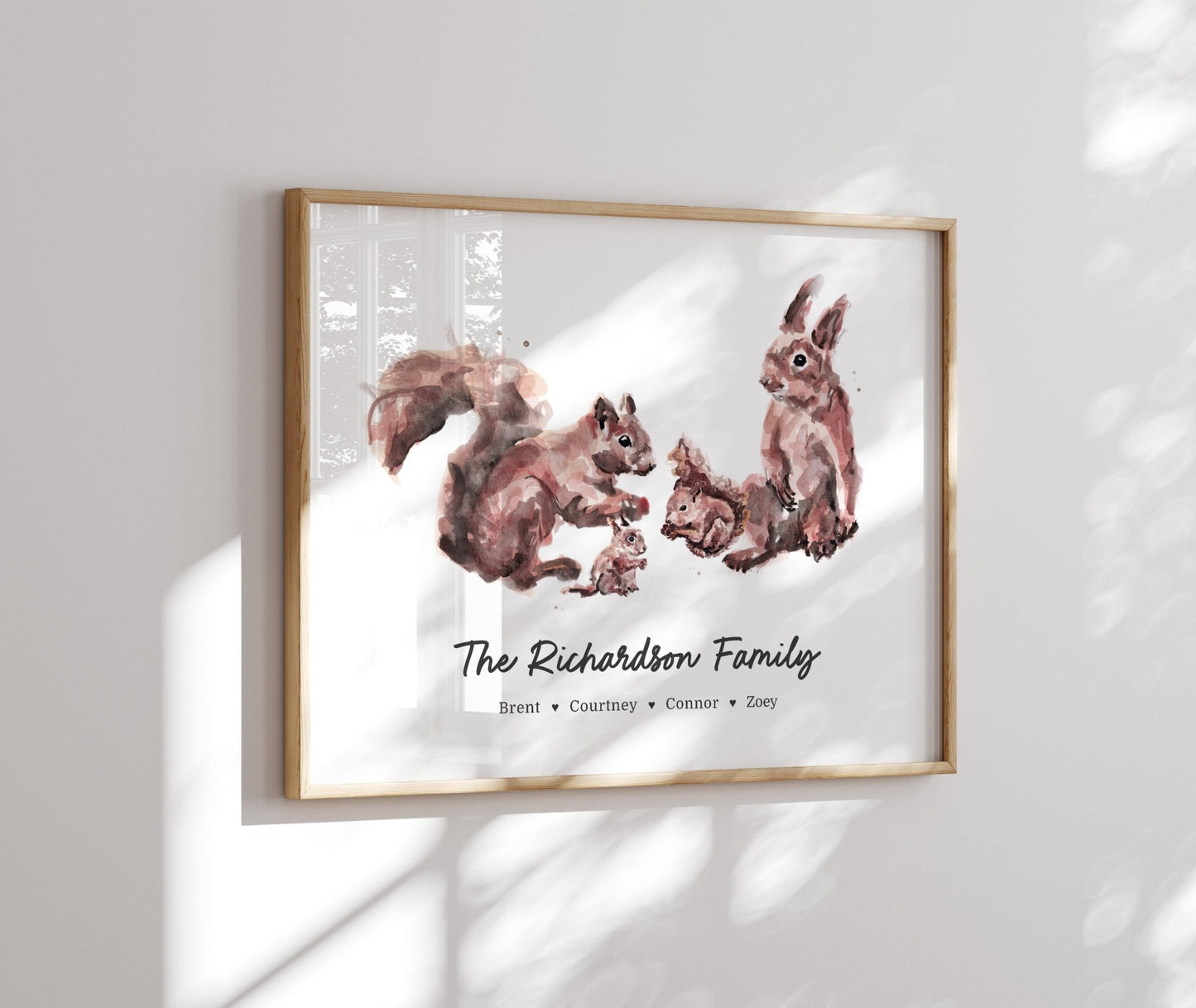 Squirrel Family Personalized Watercolor Art Print - Art Prints - Moon Rock Prints