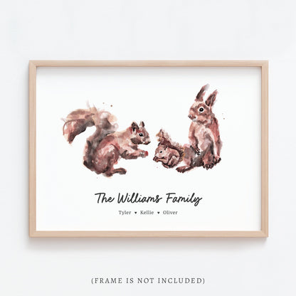 Squirrel Family Personalized Watercolor Art Print - Art Prints - Moon Rock Prints