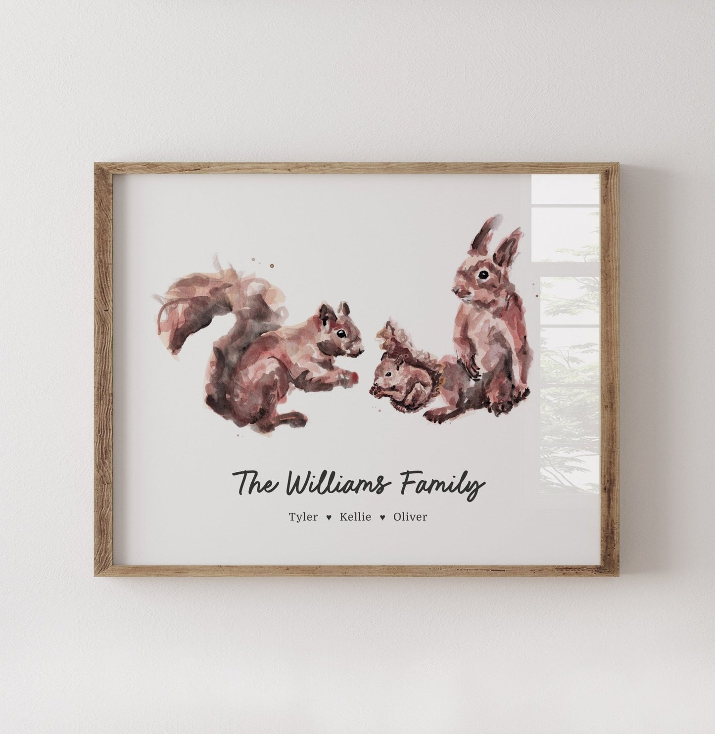 Squirrel Family Personalized Watercolor Art Print - Art Prints - Moon Rock Prints