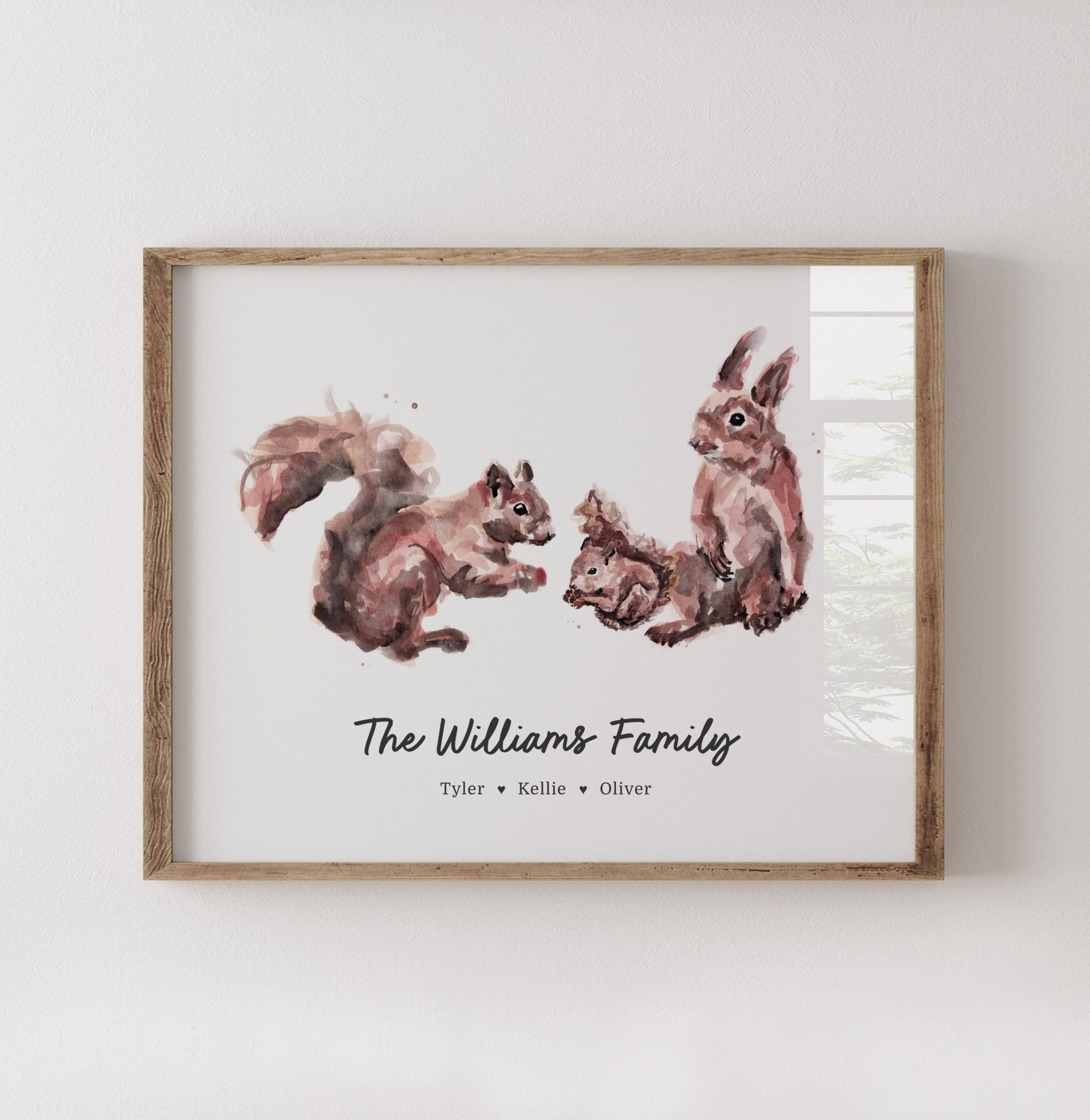 Squirrel Family Personalized Watercolor Art Print - Art Prints - Moon Rock Prints
