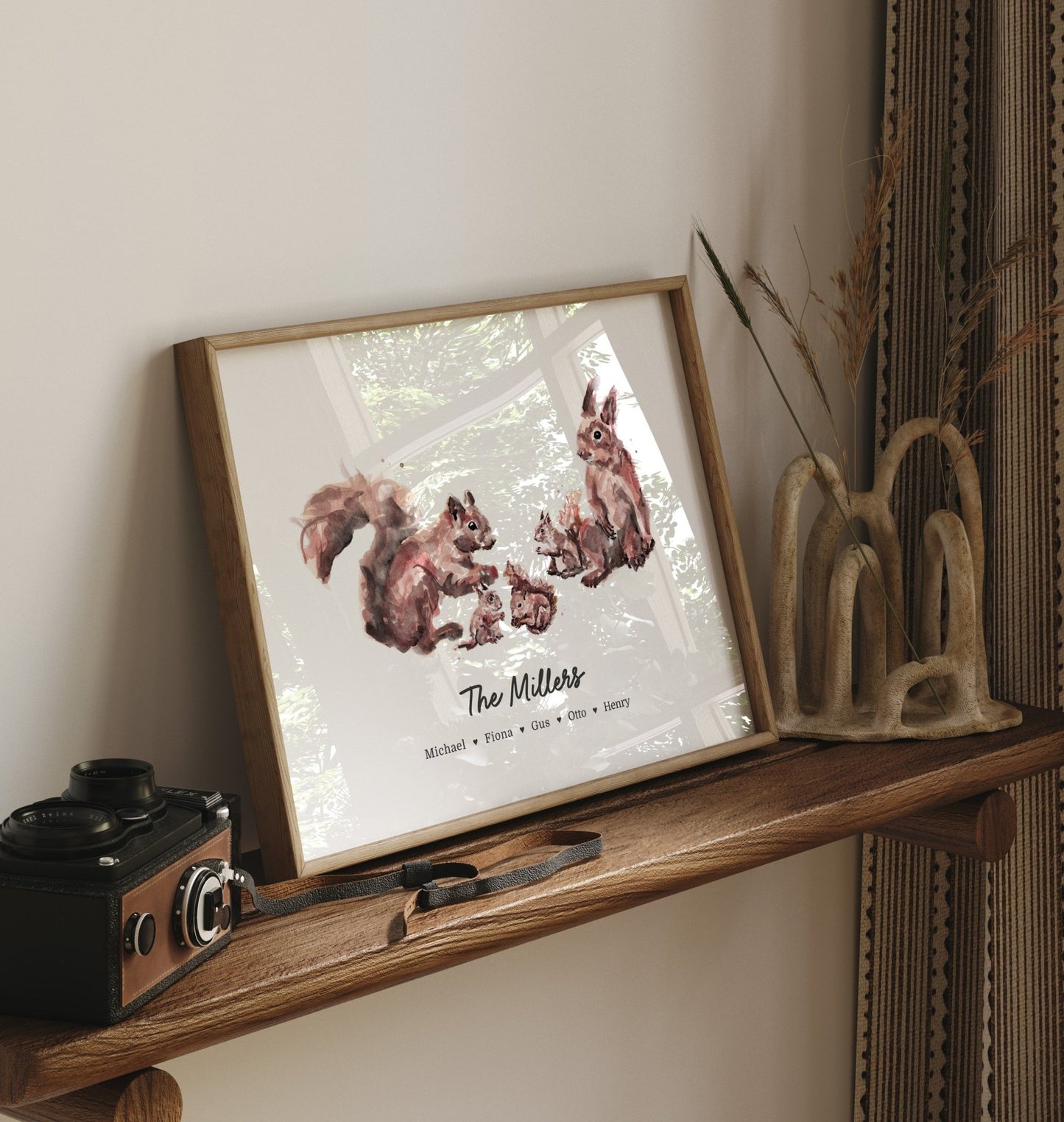 Squirrel Family Personalized Watercolor Art Print - Art Prints - Moon Rock Prints