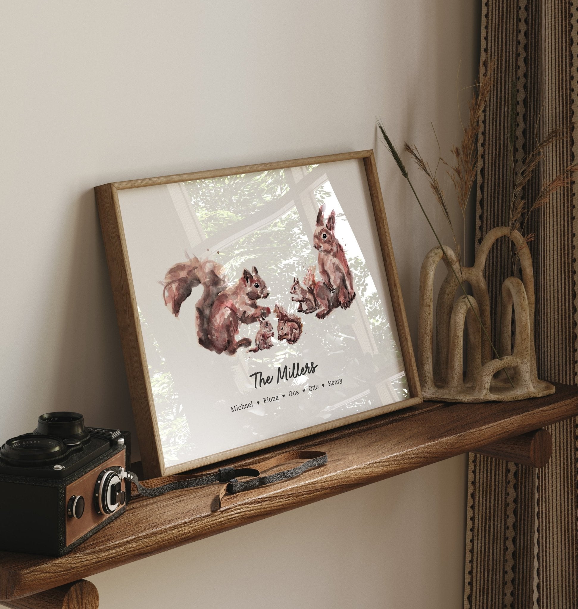 Squirrel Family Personalized Watercolor Art Print - Art Prints - Moon Rock Prints