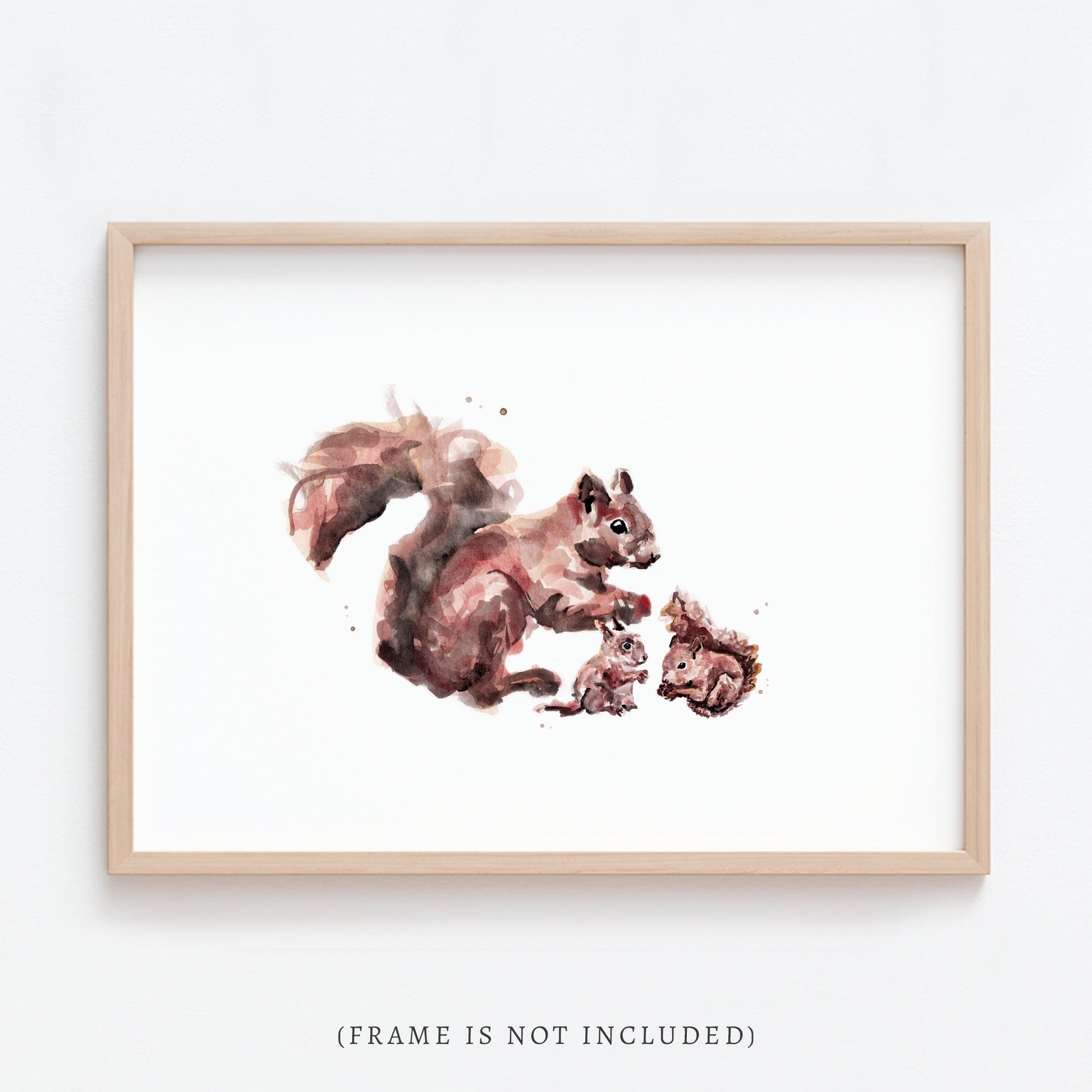 Squirrel & Two Baby Squirrels Woodland Animal Watercolor Art Print - Art Prints - Moon Rock Prints