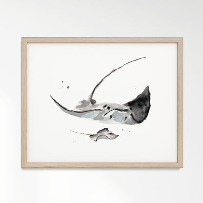 Stingray & Baby Stingray Watercolor Art Print - Art Prints - Moon Rock Prints