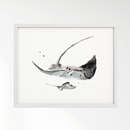 Stingray & Baby Stingray Watercolor Art Print - Art Prints - Moon Rock Prints