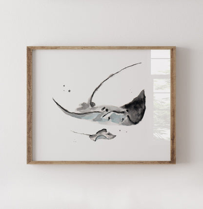 Stingray & Baby Stingray Watercolor Art Print - Art Prints - Moon Rock Prints