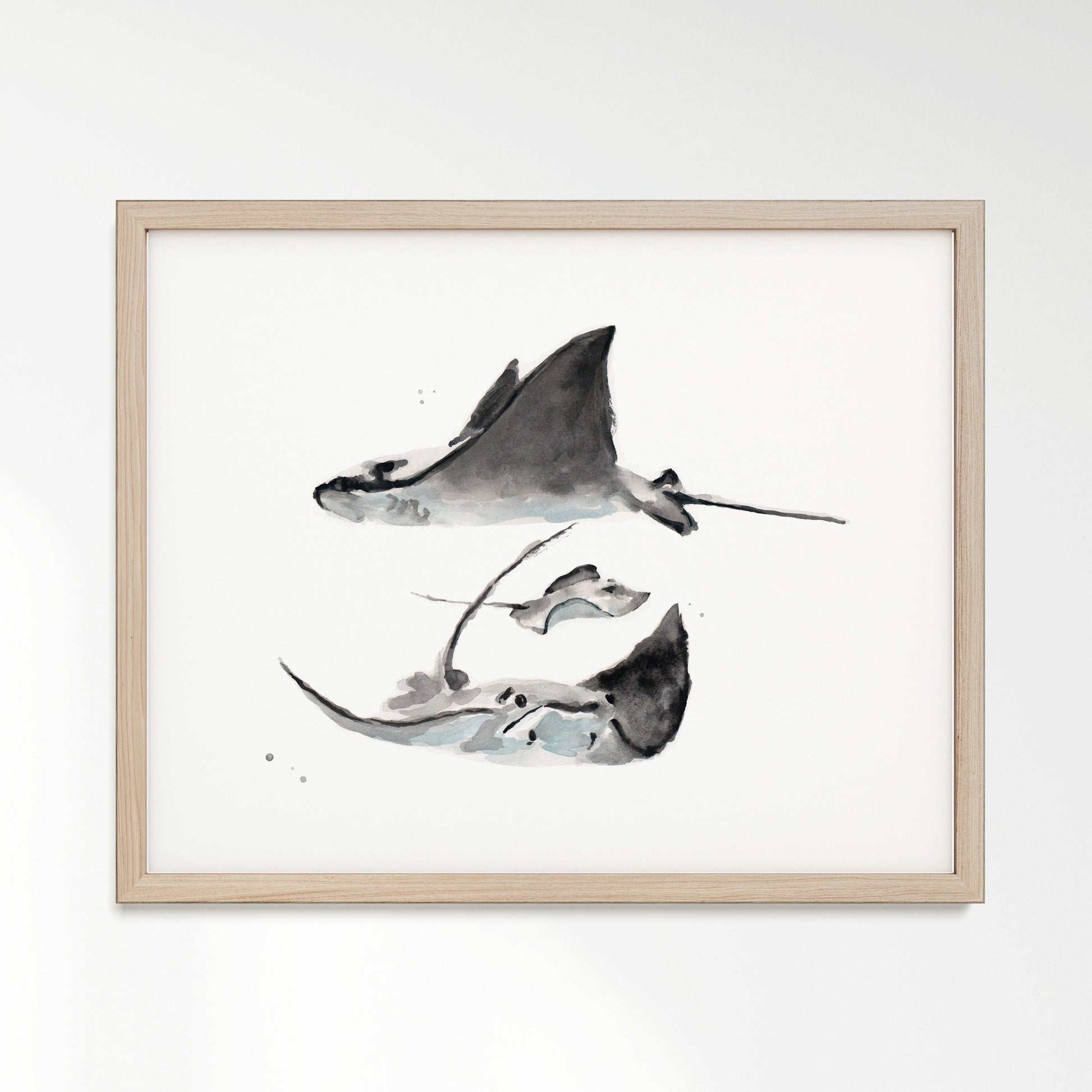 Stingray Family of 3 Ocean Animal Watercolor Art Print - Art Prints - Moon Rock Prints
