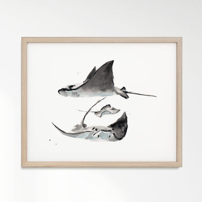 Stingray Family of 3 Ocean Animal Watercolor Art Print - Art Prints - Moon Rock Prints