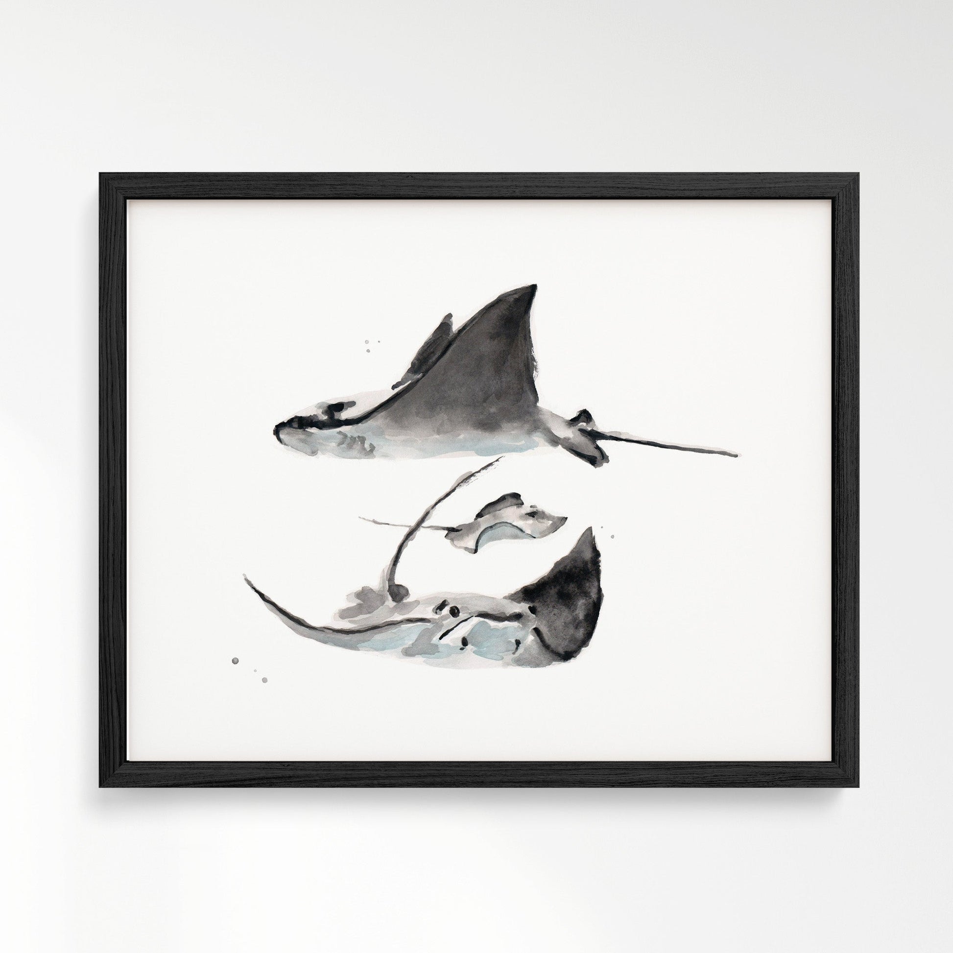 Stingray Family of 3 Ocean Animal Watercolor Art Print - Art Prints - Moon Rock Prints
