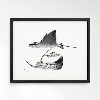 Stingray Family of 3 Ocean Animal Watercolor Art Print - Art Prints - Moon Rock Prints