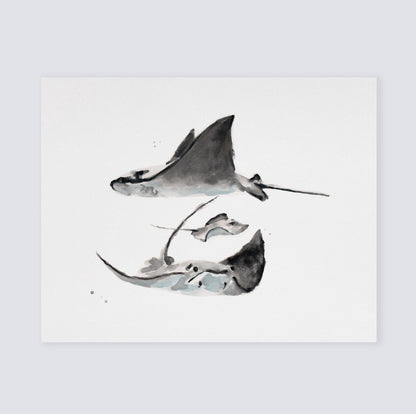 Stingray Family of 3 Ocean Animal Watercolor Art Print - Art Prints - Moon Rock Prints