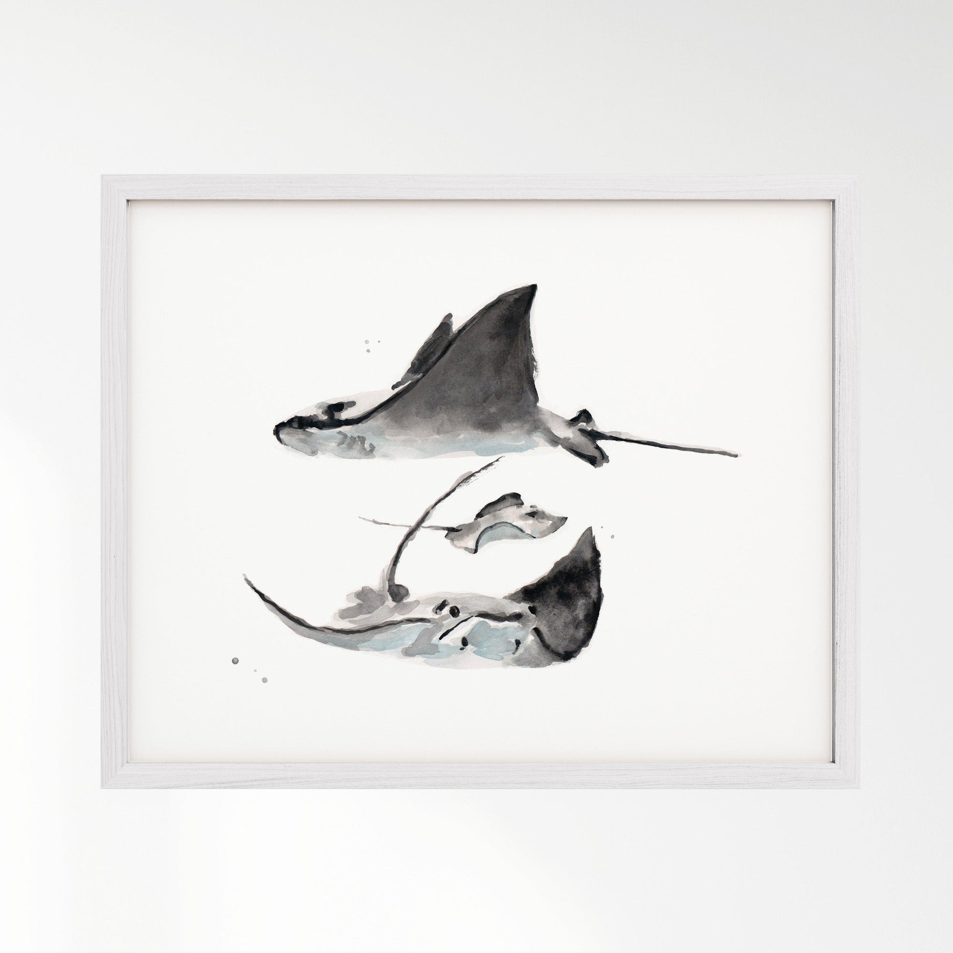 Stingray Family of 3 Ocean Animal Watercolor Art Print - Art Prints - Moon Rock Prints