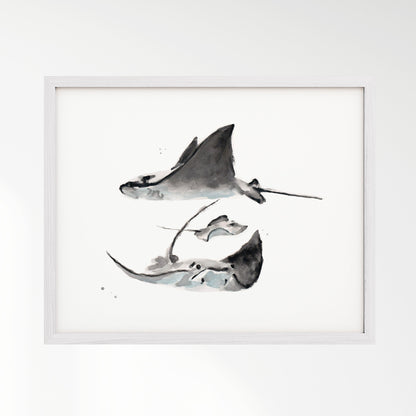 Stingray Family of 3 Ocean Animal Watercolor Art Print - Art Prints - Moon Rock Prints