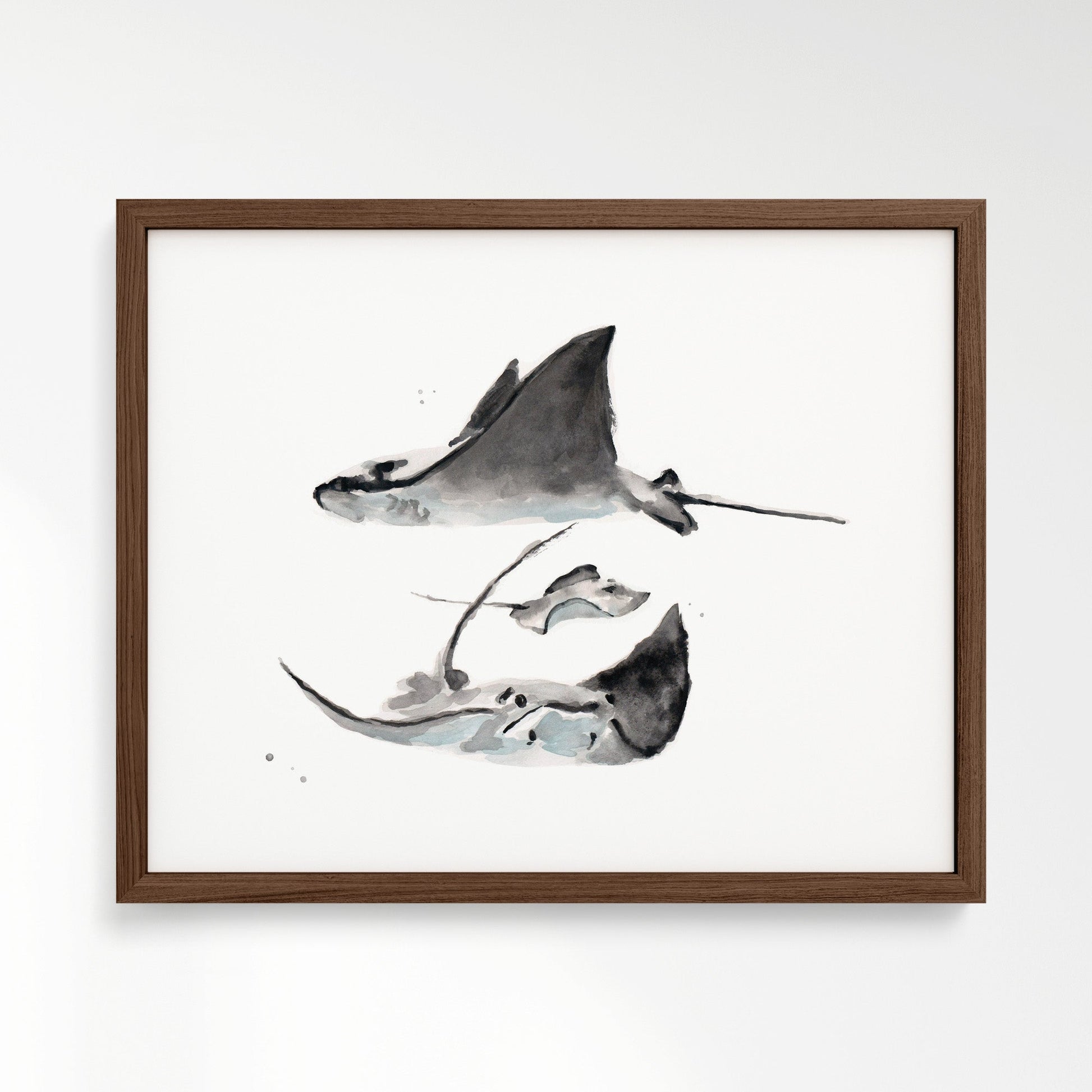 Stingray Family of 3 Ocean Animal Watercolor Art Print - Art Prints - Moon Rock Prints