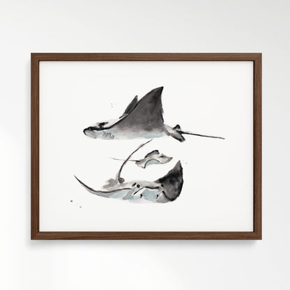 Stingray Family of 3 Ocean Animal Watercolor Art Print - Art Prints - Moon Rock Prints