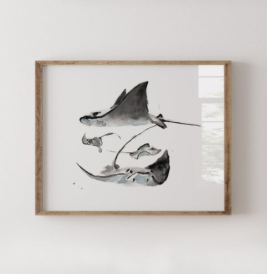 Stingray Family of 4 Ocean Animal Watercolor Art Print - Art Prints - Moon Rock Prints