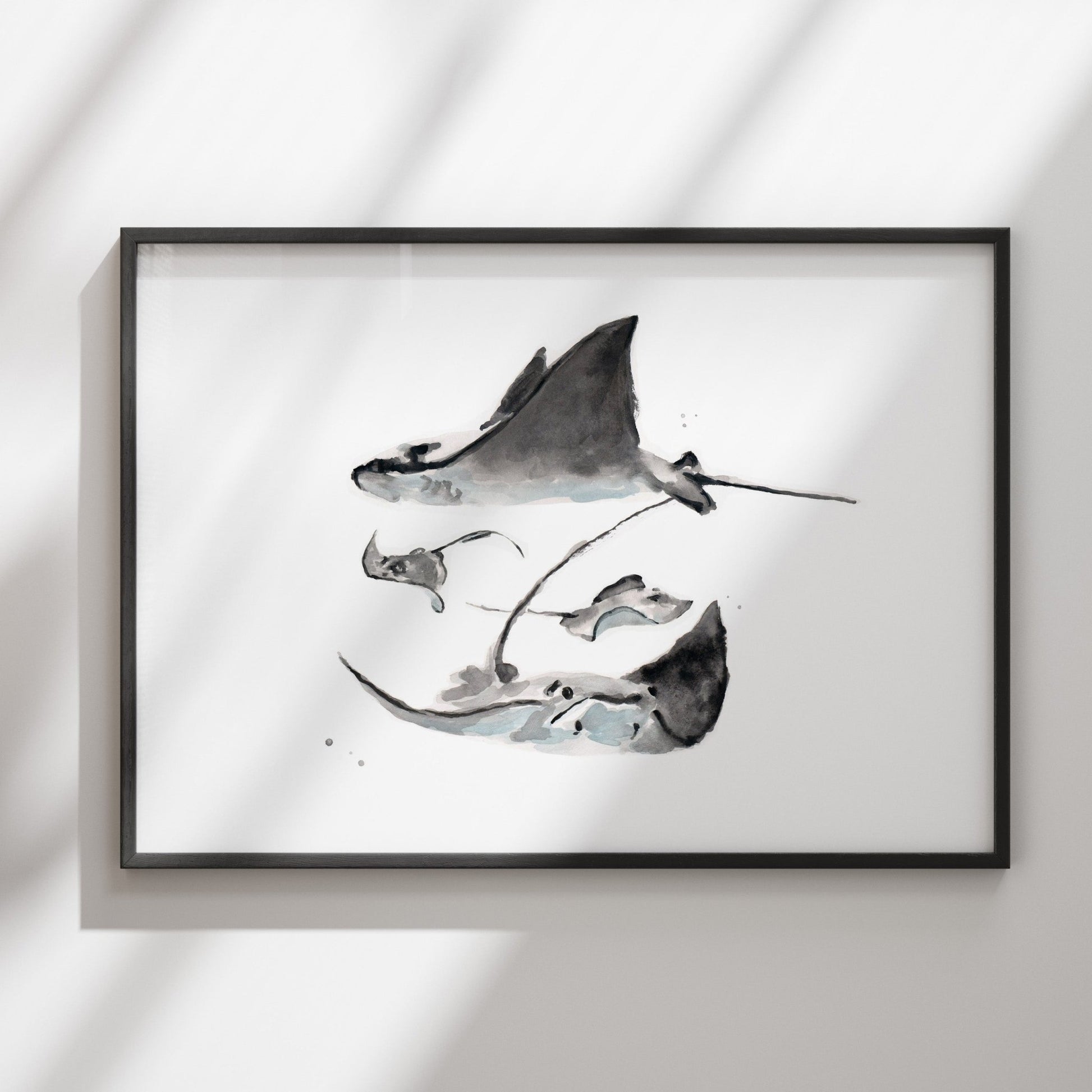 Stingray Family of 4 Ocean Animal Watercolor Art Print - Art Prints - Moon Rock Prints