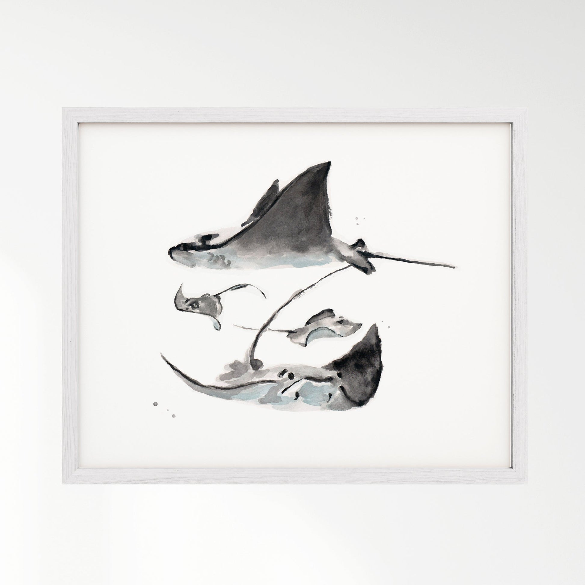 Stingray Family of 4 Ocean Animal Watercolor Art Print - Art Prints - Moon Rock Prints