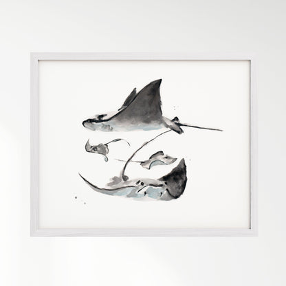 Stingray Family of 4 Ocean Animal Watercolor Art Print - Art Prints - Moon Rock Prints