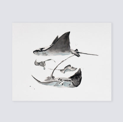 Stingray Family of 4 Ocean Animal Watercolor Art Print - Art Prints - Moon Rock Prints