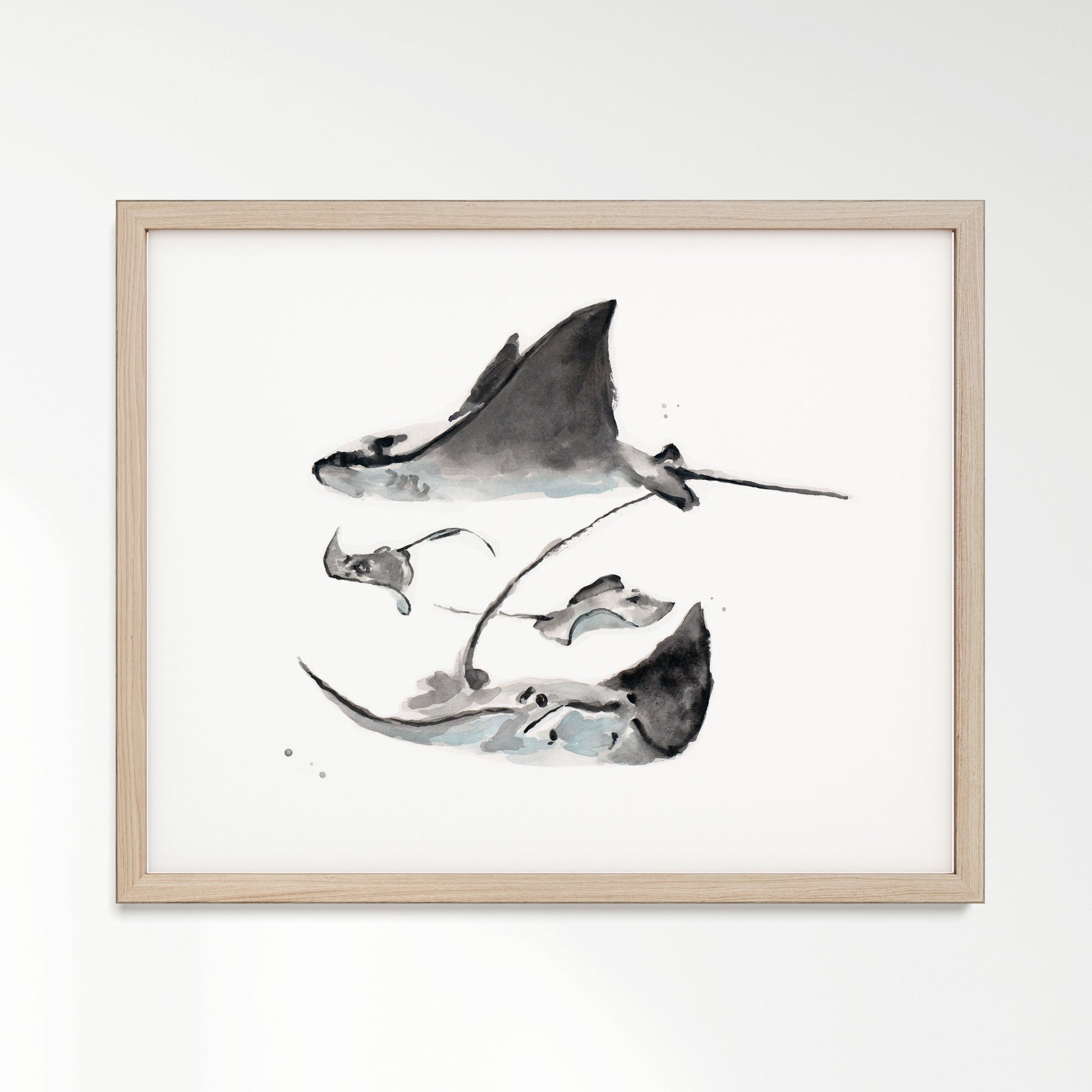Stingray Family of 4 Ocean Animal Watercolor Art Print - Art Prints - Moon Rock Prints