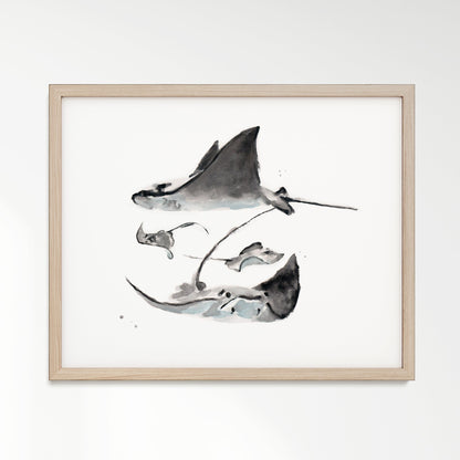 Stingray Family of 4 Ocean Animal Watercolor Art Print - Art Prints - Moon Rock Prints