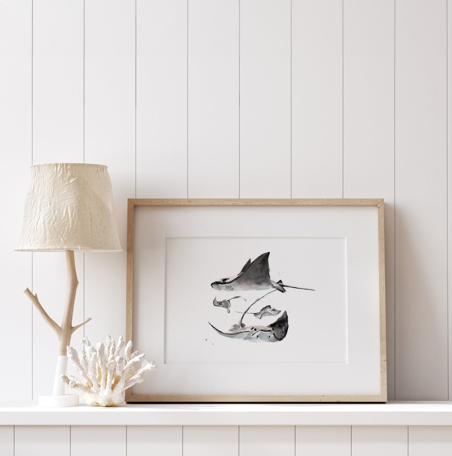 Stingray Family of 4 Ocean Animal Watercolor Art Print - Art Prints - Moon Rock Prints