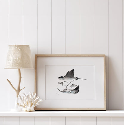 Stingray Family of 4 Ocean Animal Watercolor Art Print - Art Prints - Moon Rock Prints